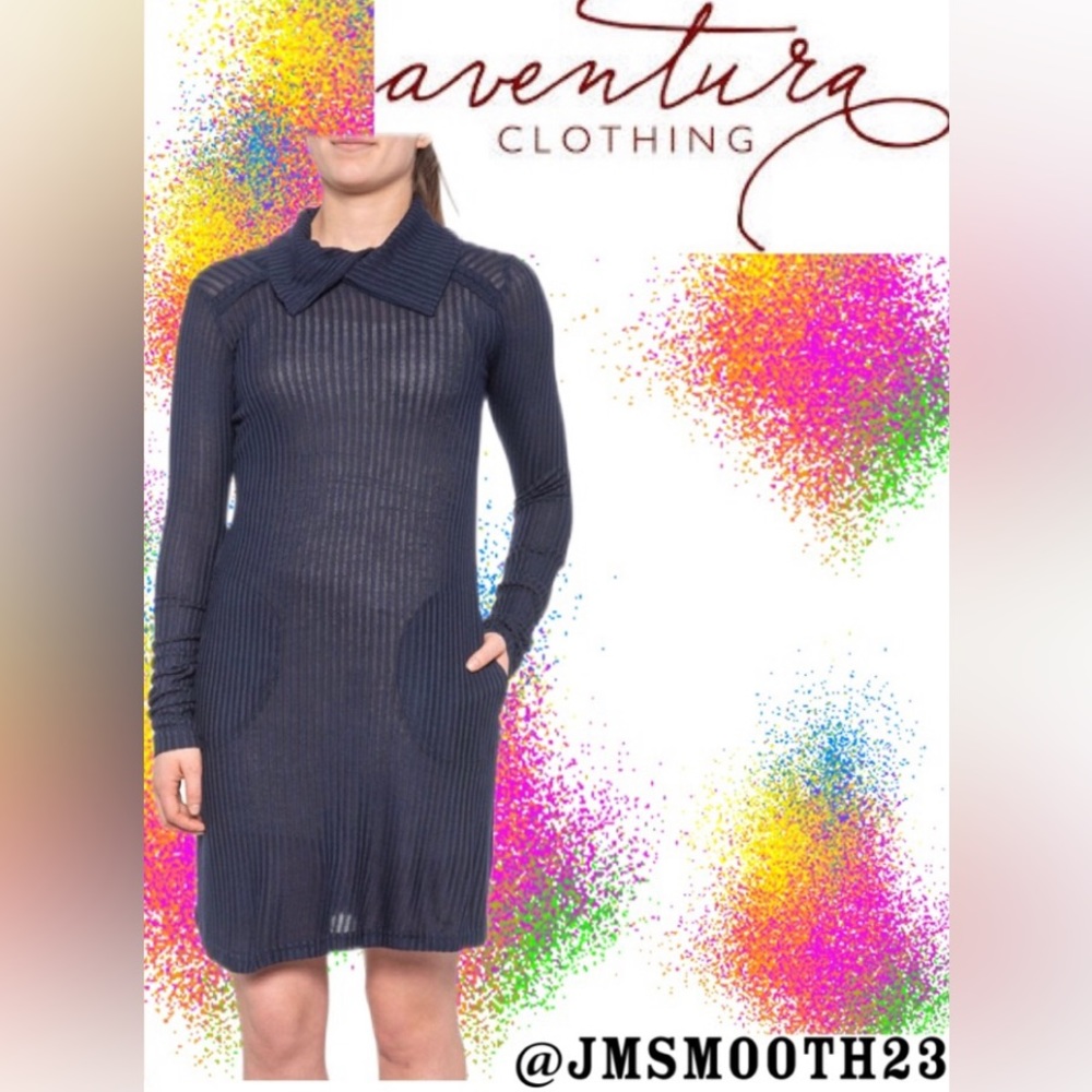 🆕 Aventura Clothing Soft Modal Lane Dress Blue Split Turtlenck